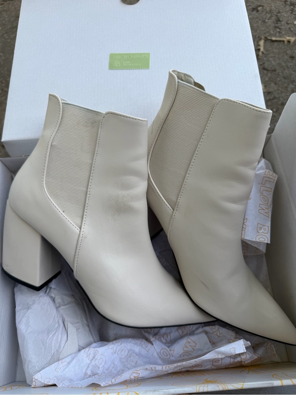 Qupid White Pointed Toe Block Heel Ankle Boots
